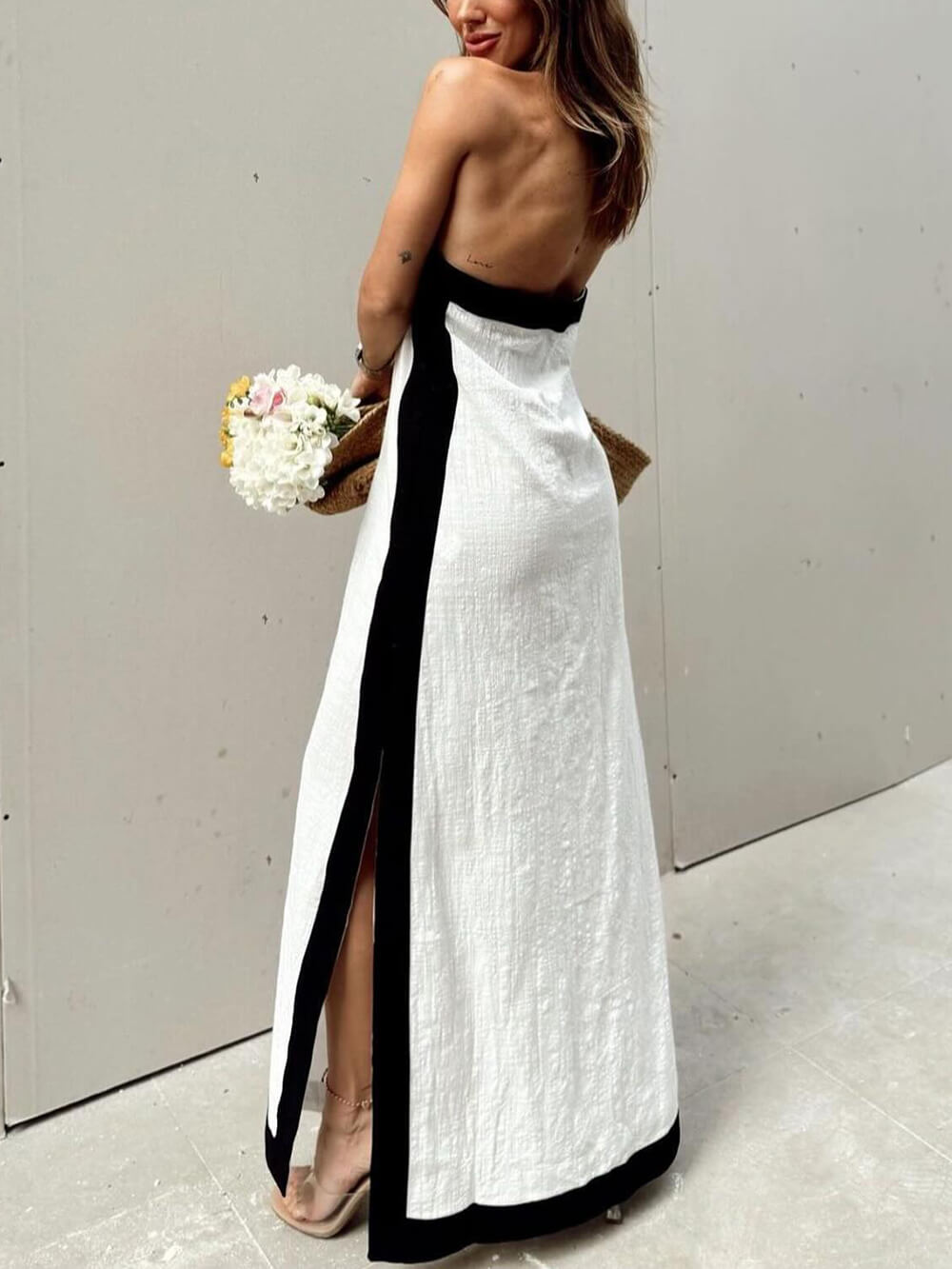 Color-Block Halter-Neck Maxi Dress with Slit