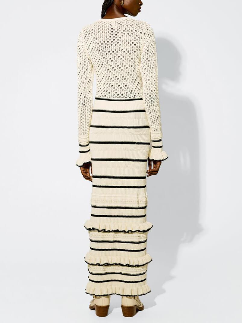 Knit Stripe Ruffle Maxi Dress with Long Sleeves